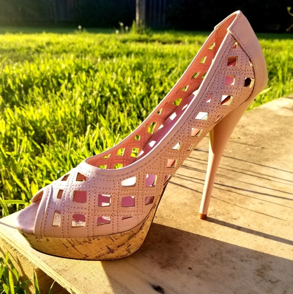 Privileged Shoes - Baby Pink Vegan Leather Cork Platform Heel